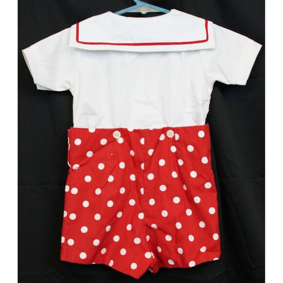 Mondays Child Outfit sz 2T Sailor Shirt Red Polka Dot Shorts Summer Ocean Unisex - Picture 5 of 6